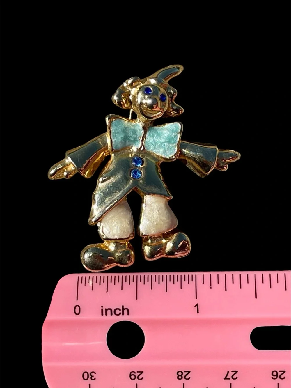 Gold-tone Clown Brooch with Blue and Mint Enamel Accents - Picture 5 of 6